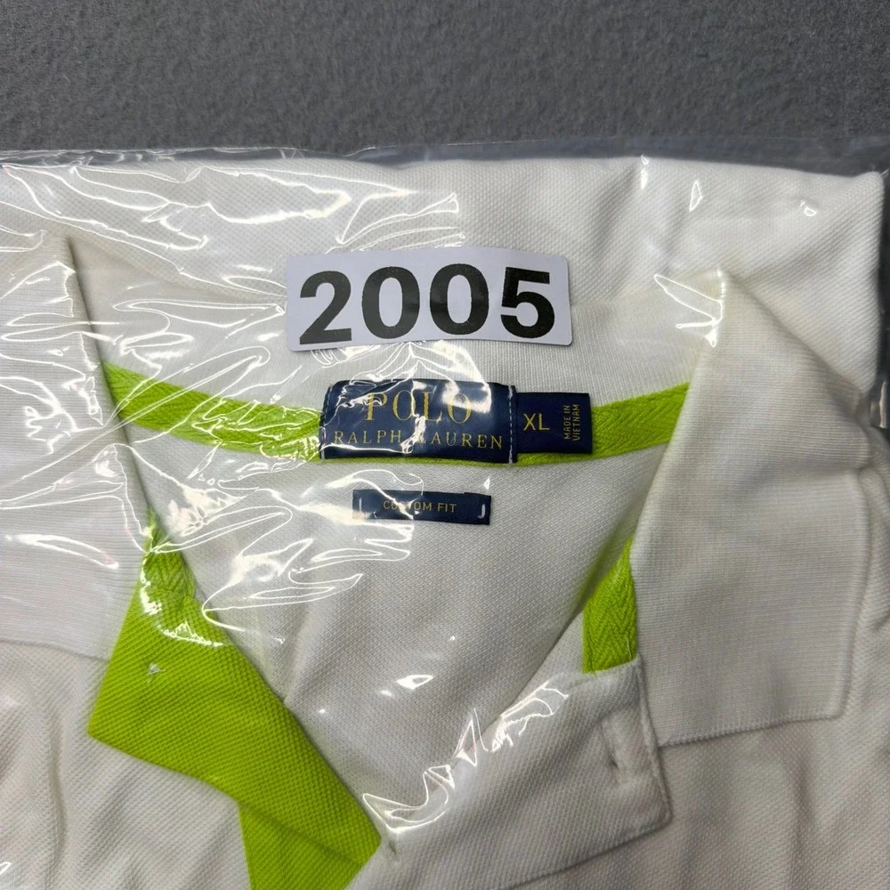 Polo Ralph Lauren Polo Shirt Mens XL White Big Pony Custom Fit Neon Trim 3 Patch